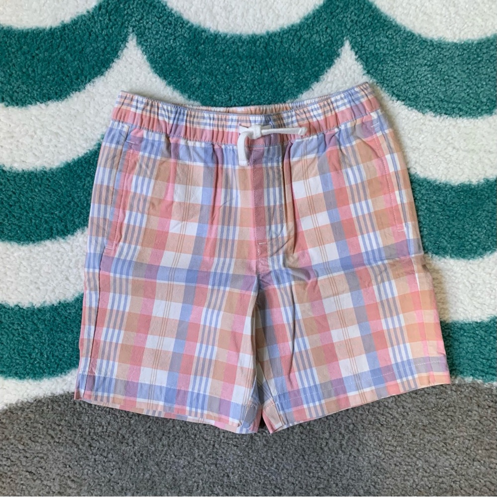 NWT - Janie and Jack Madras Plaid Shorts (Blush Coral/Periwinkle) Size 7
